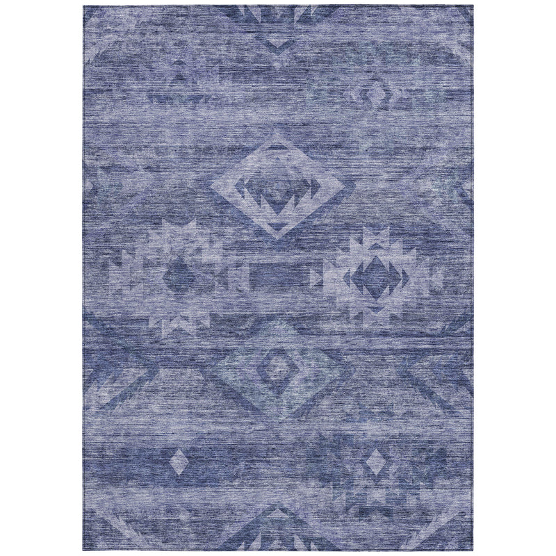10' X 14' Navy Blue And Denim Blue Southwestern Washable Indoor Outdoor Area Rug