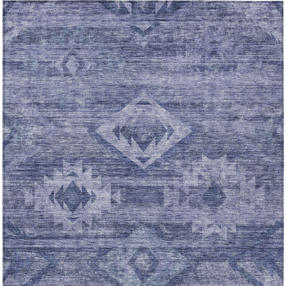 10' X 14' Navy Blue And Denim Blue Southwestern Washable Indoor Outdoor Area Rug
