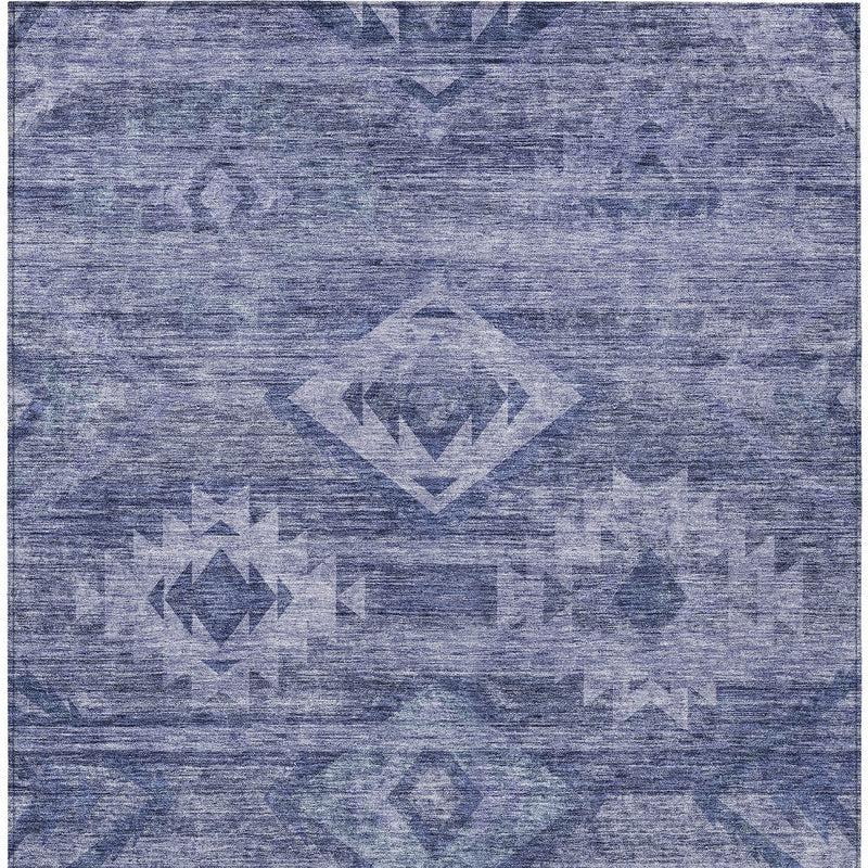 10' X 14' Navy Blue And Denim Blue Southwestern Washable Indoor Outdoor Area Rug