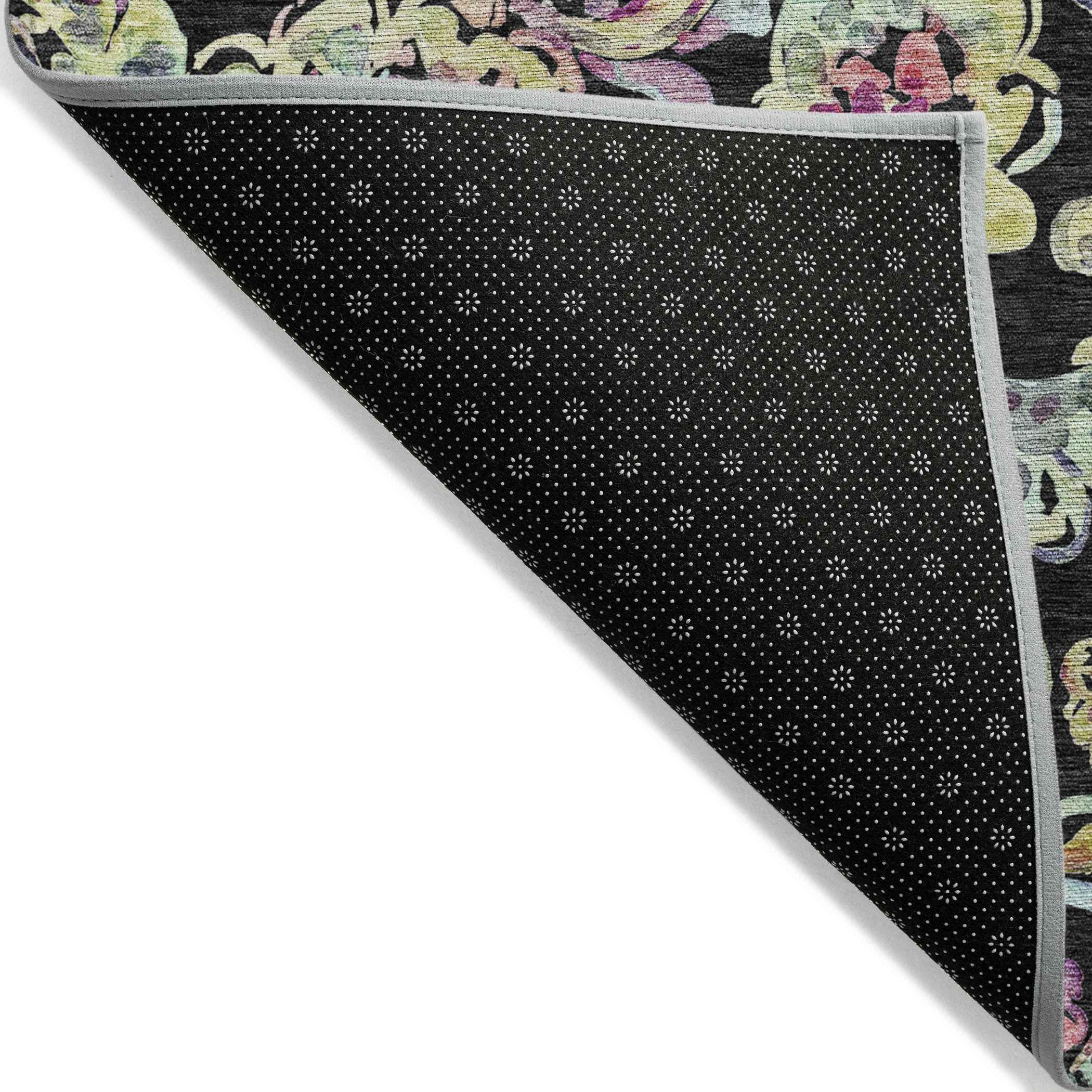 9' X 12' Black And Artichoke Green Paisley Washable Indoor Outdoor Area Rug