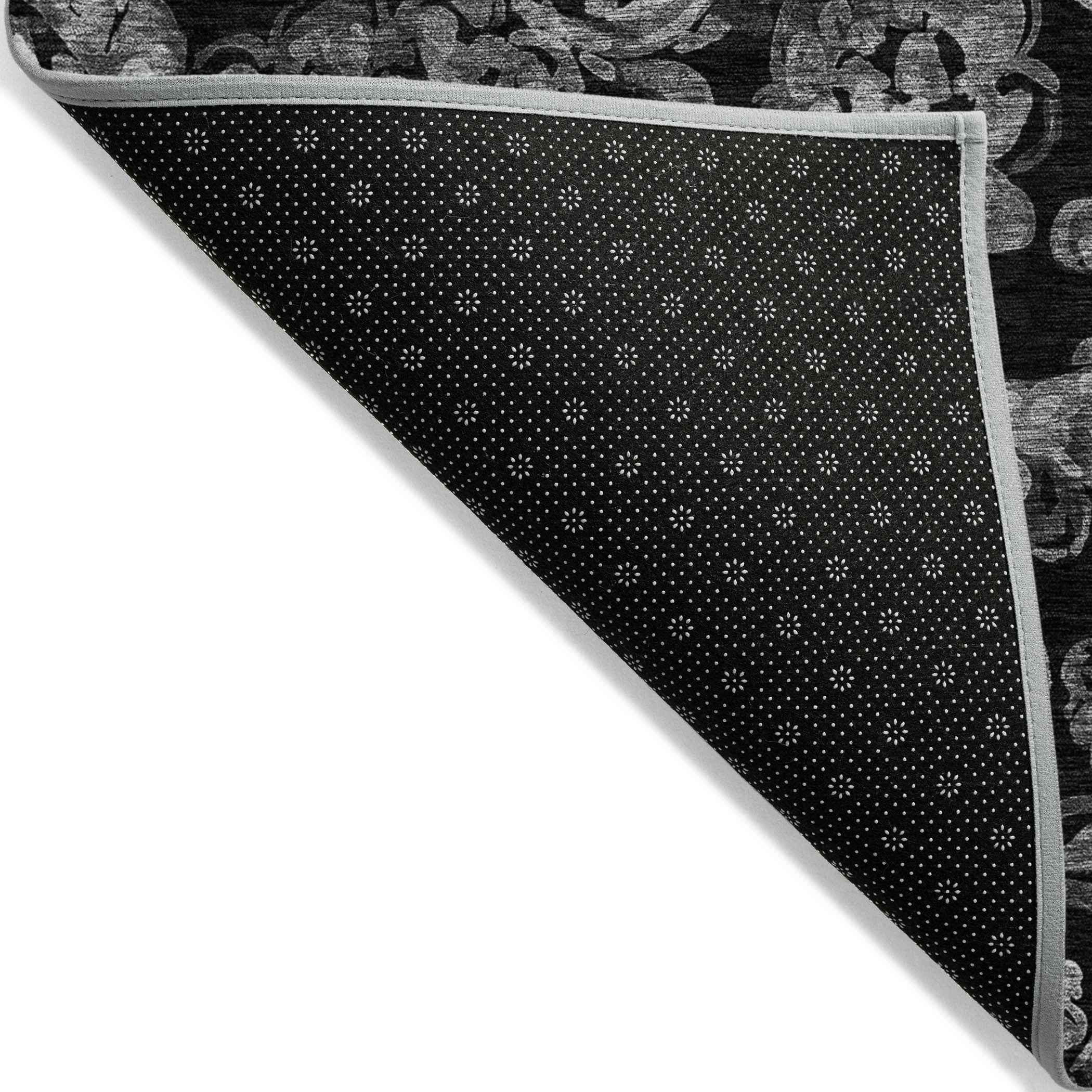 10' X 14' Black Gray And Charcoal Paisley Washable Indoor Outdoor Area Rug