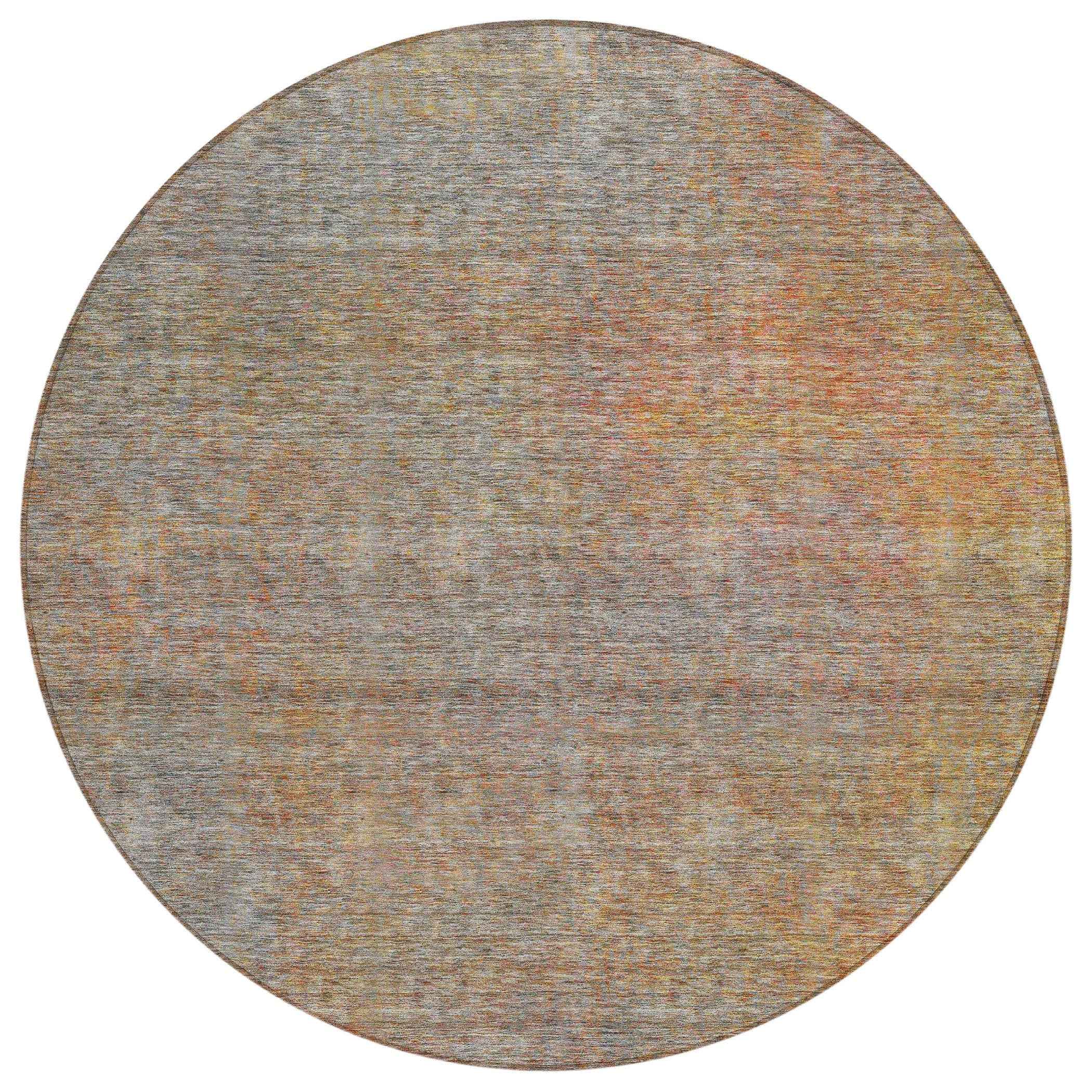 8' Gray Charcoal And Orange Round Abstract Washable Indoor Outdoor Area Rug