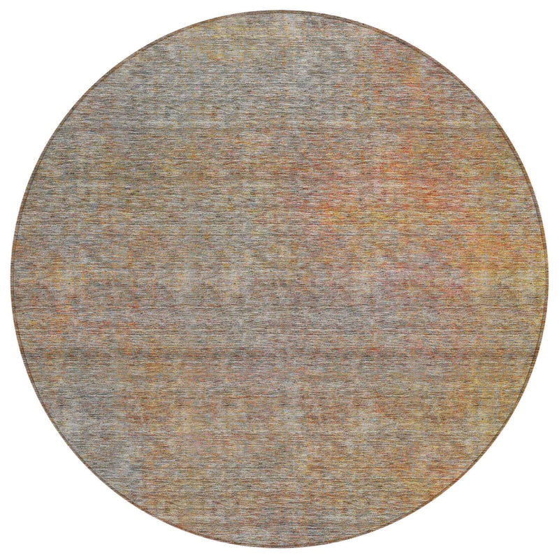 8' Gray Charcoal And Orange Round Abstract Washable Indoor Outdoor Area Rug