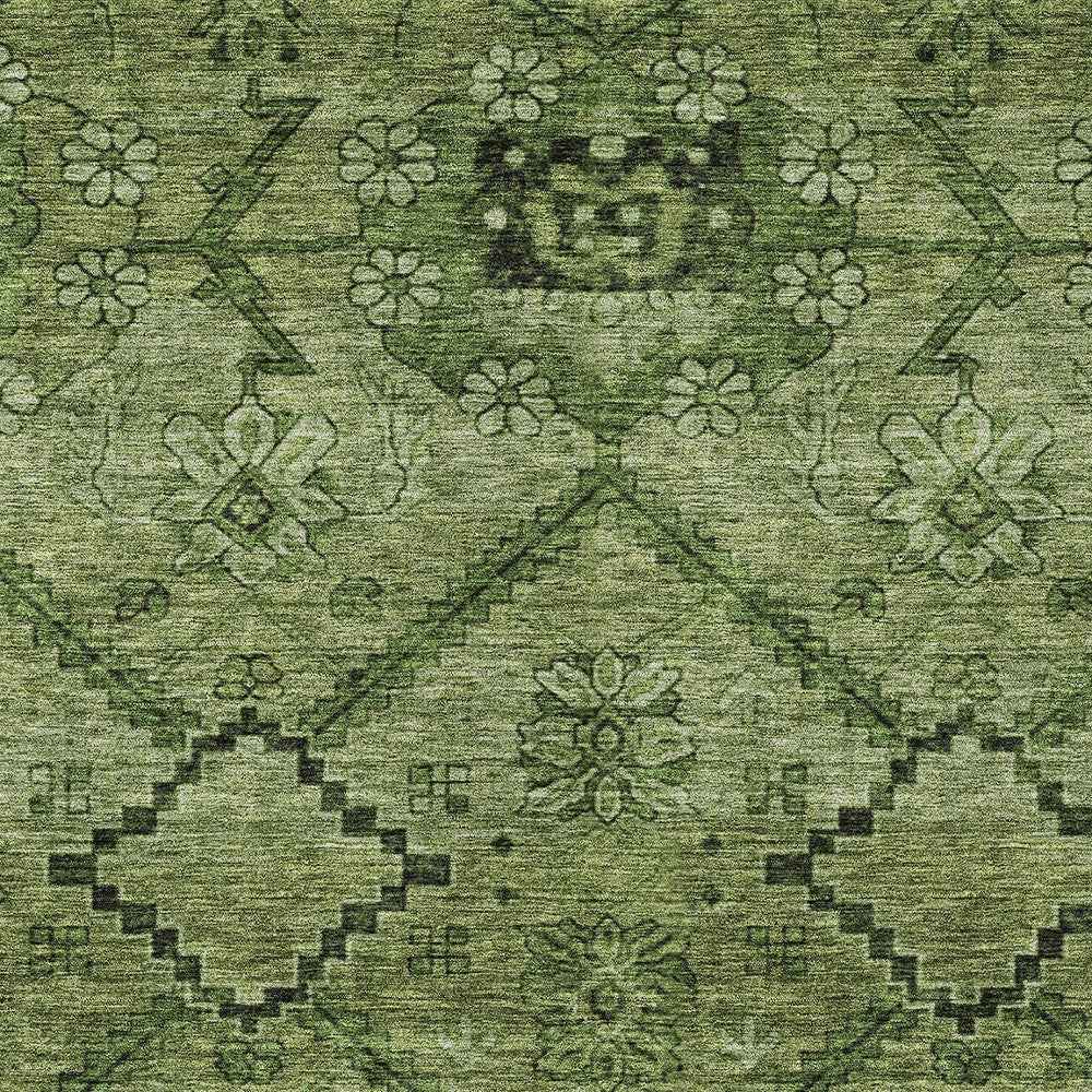 10' X 14' Olive Green Fern Green And Artichoke Green Floral Washable Indoor Outdoor Area Rug