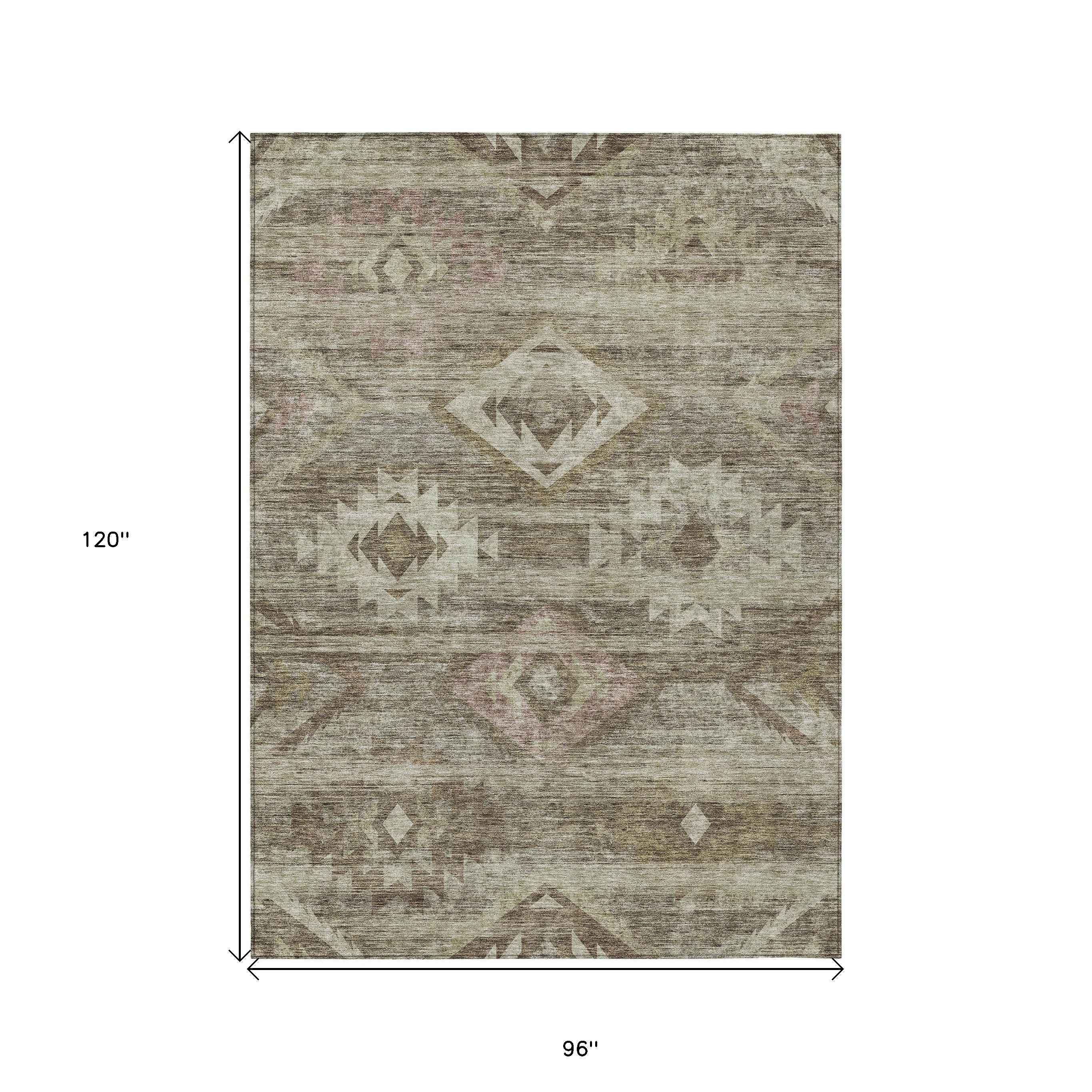 8' X 10' Brown Beige And Tan Southwestern Washable Indoor Outdoor Area Rug