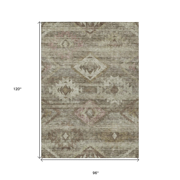 8' X 10' Brown Beige And Tan Southwestern Washable Indoor Outdoor Area Rug