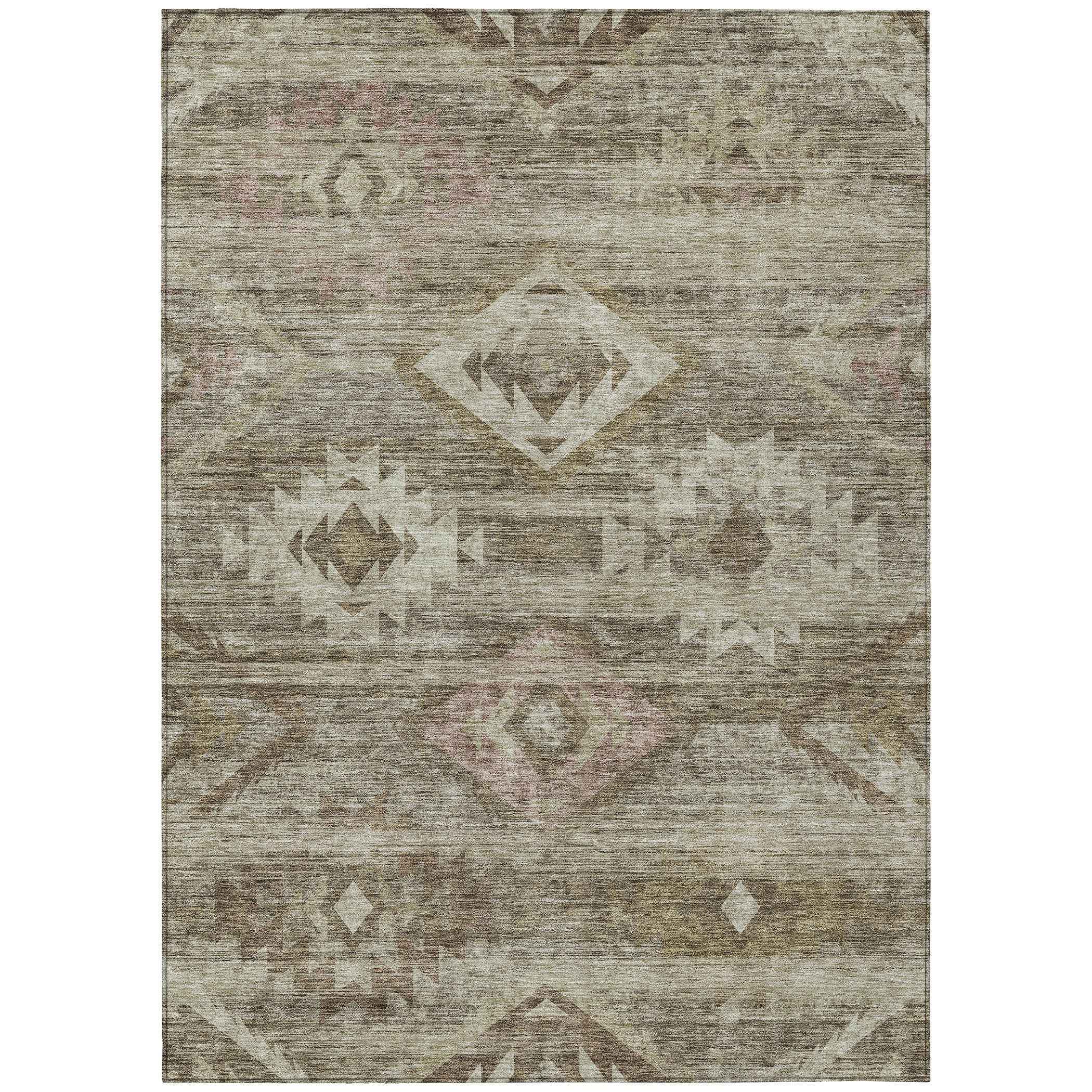 8' X 10' Brown Beige And Tan Southwestern Washable Indoor Outdoor Area Rug