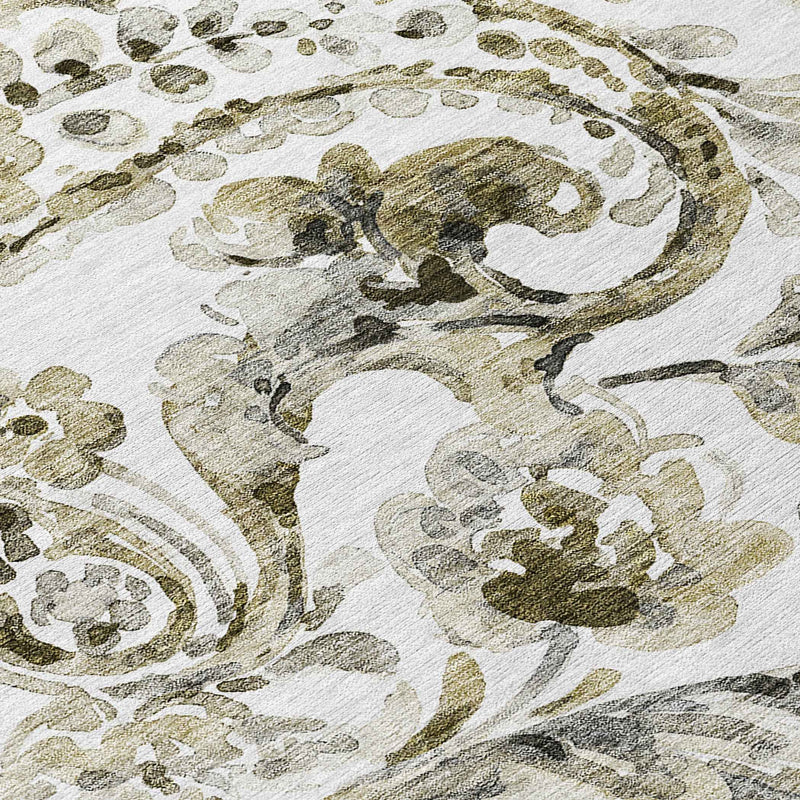 8' Brown Ivory And Tan Round Paisley Washable Indoor Outdoor Area Rug