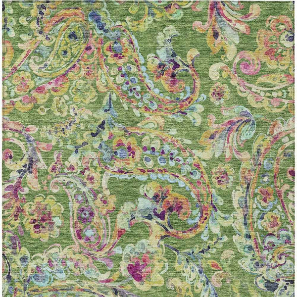 8' X 10' Fern Green And Artichoke Green Paisley Washable Indoor Outdoor Area Rug