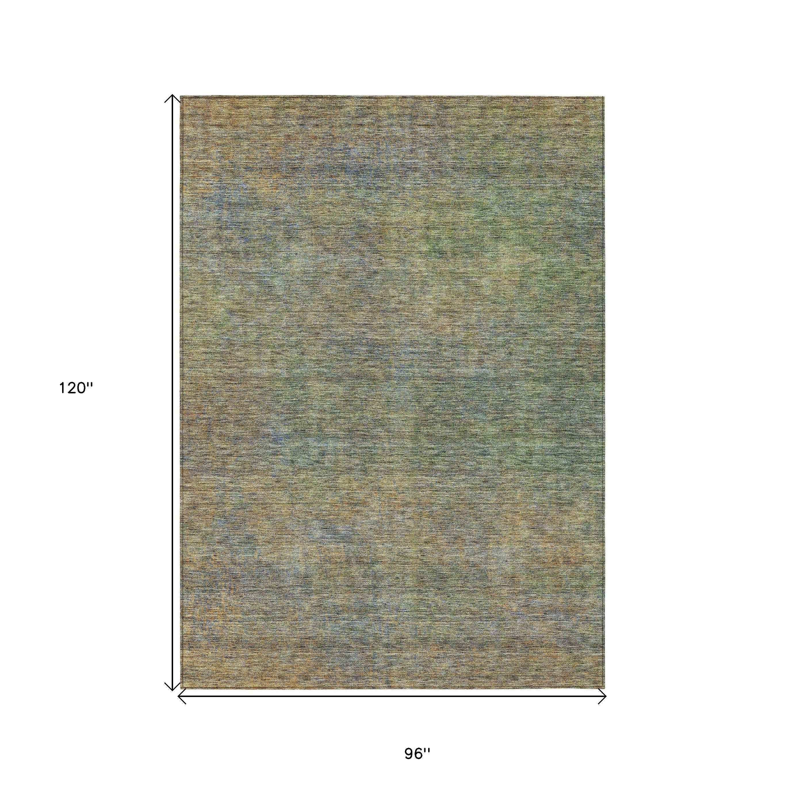 8' X 10' Green Gold And Charcoal Abstract Washable Indoor Outdoor Area Rug