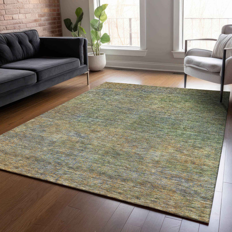 8' X 10' Green Gold And Charcoal Abstract Washable Indoor Outdoor Area Rug