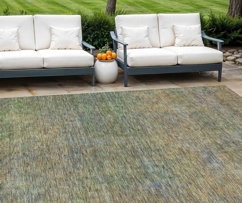 8' X 10' Green Gold And Charcoal Abstract Washable Indoor Outdoor Area Rug
