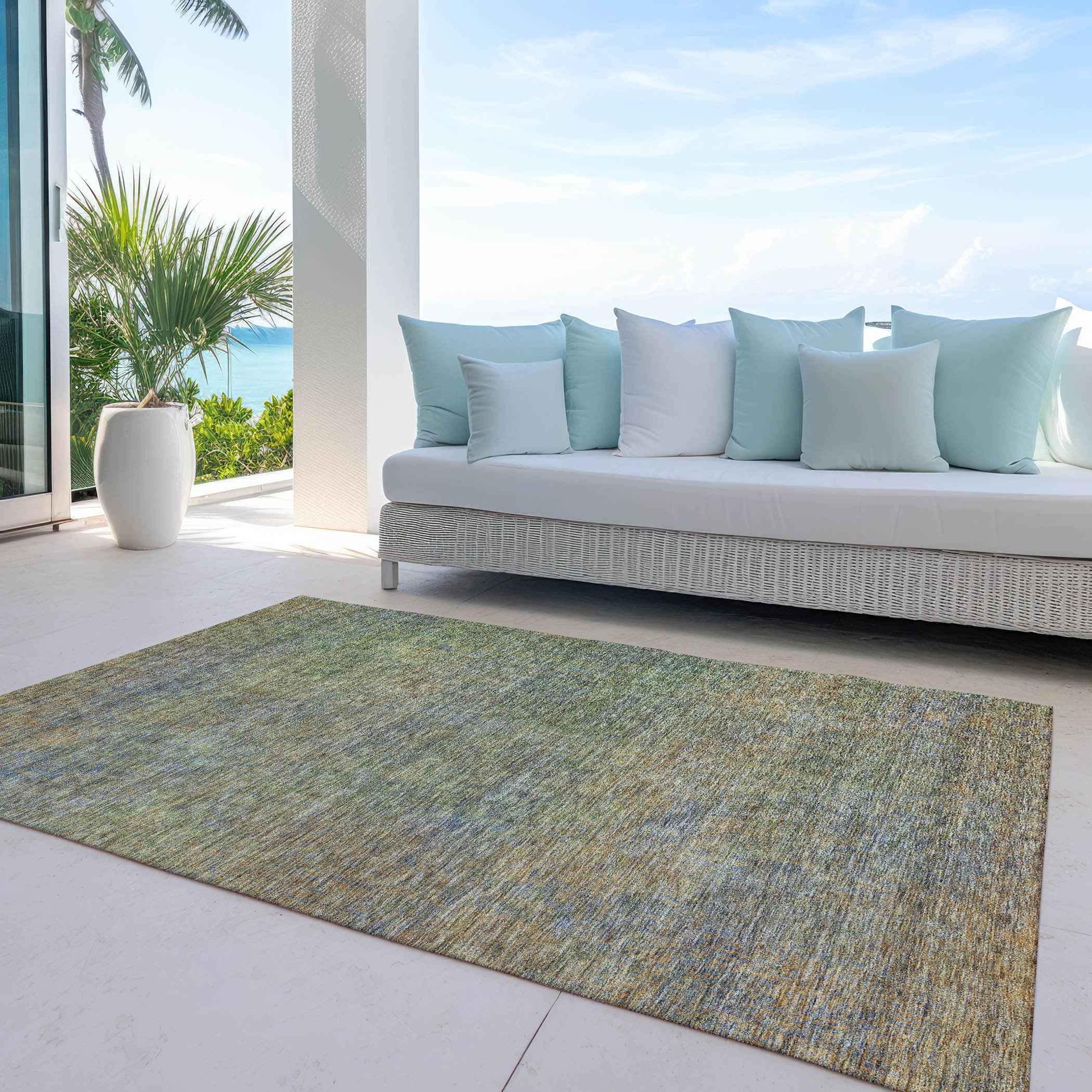 8' X 10' Green Gold And Charcoal Abstract Washable Indoor Outdoor Area Rug