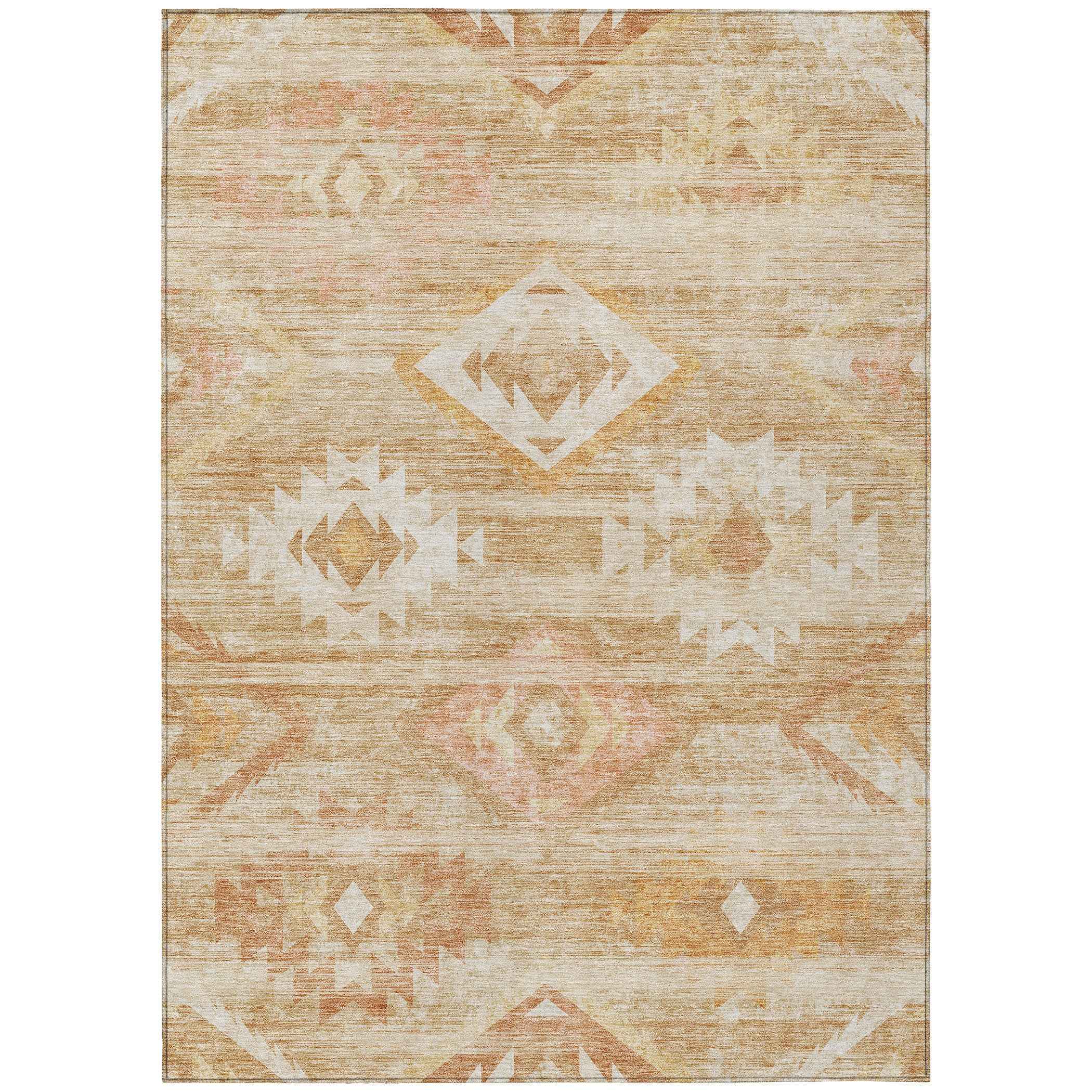 3' X 5' Copper Terra Cotta And Ivory Southwestern Washable Indoor Outdoor Area Rug