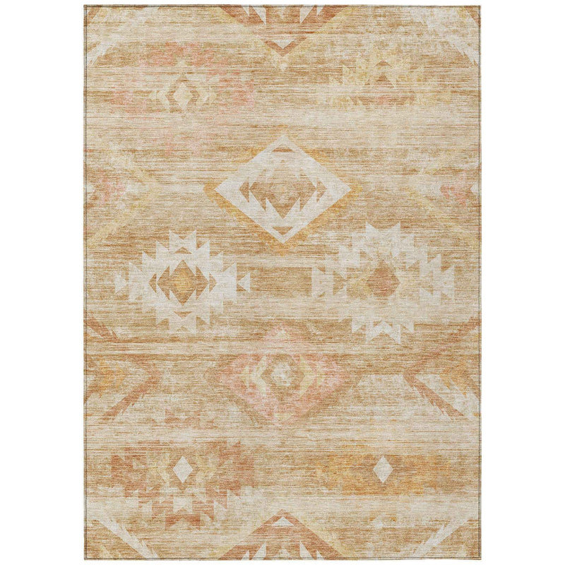 3' X 5' Copper Terra Cotta And Ivory Southwestern Washable Indoor Outdoor Area Rug