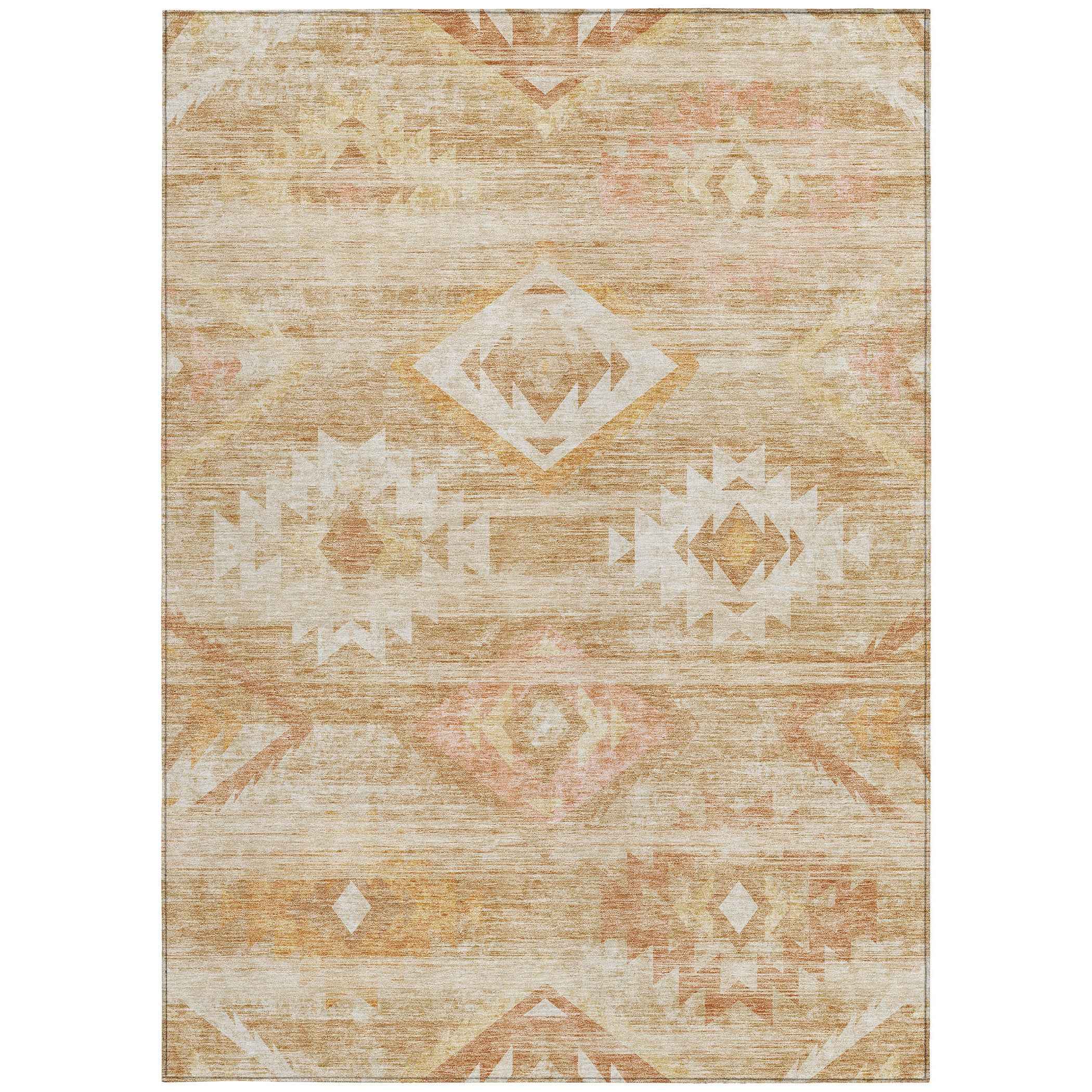 3' X 5' Copper Terra Cotta And Ivory Southwestern Washable Indoor Outdoor Area Rug