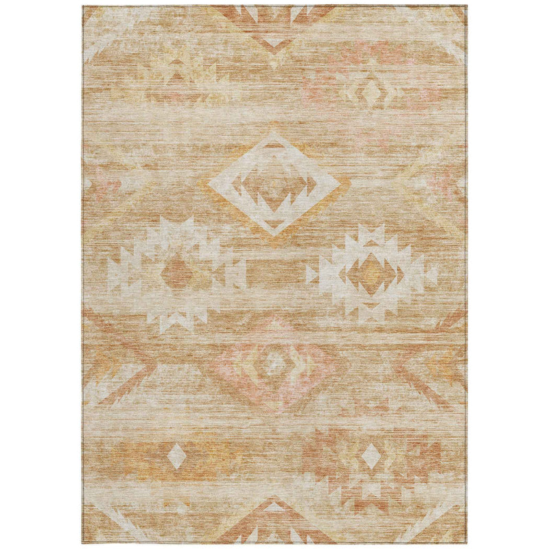 3' X 5' Copper Terra Cotta And Ivory Southwestern Washable Indoor Outdoor Area Rug