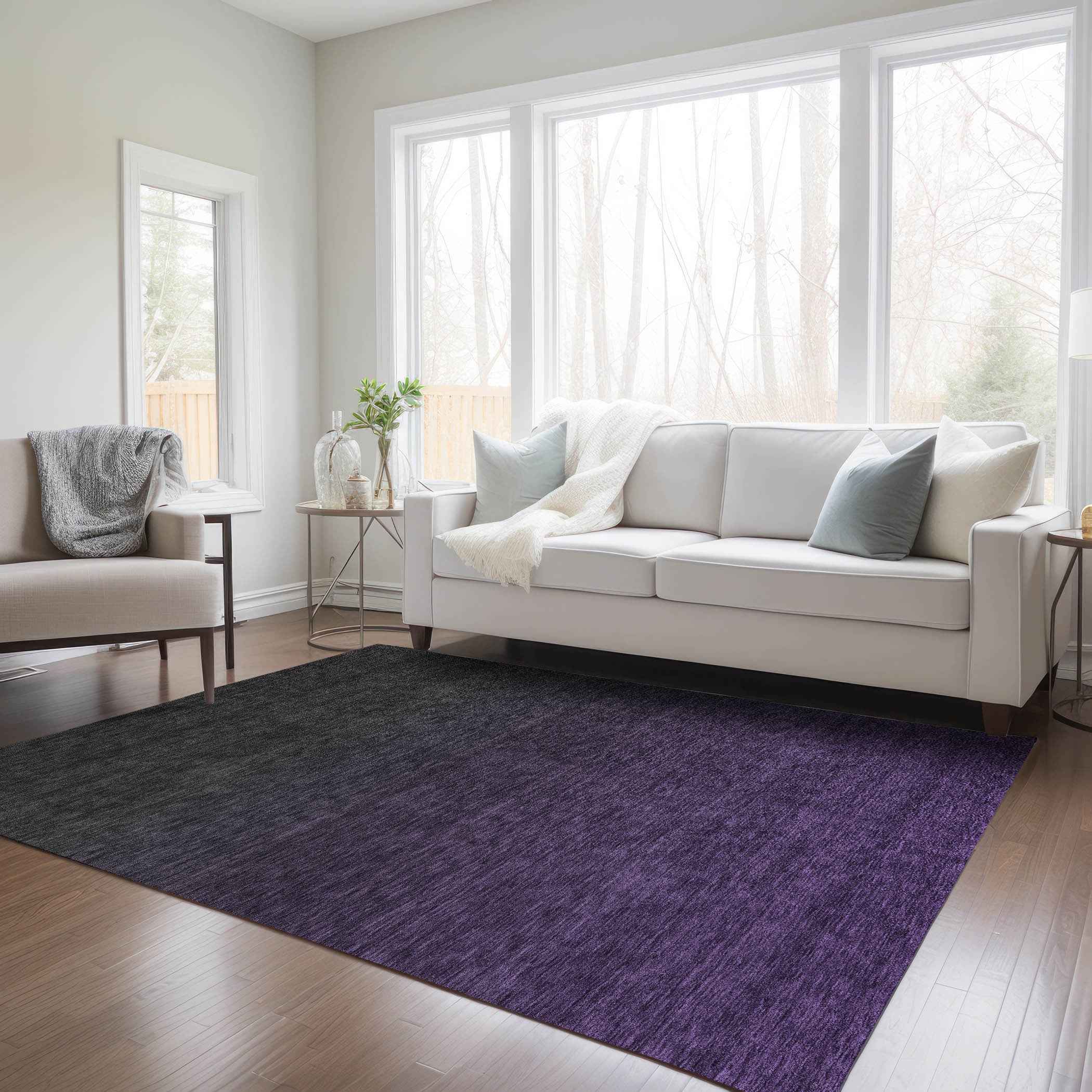 10' X 14' Eggplant Purple And Charcoal Abstract Washable Indoor Outdoor Area Rug