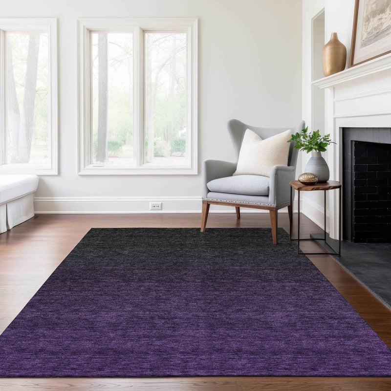 10' X 14' Eggplant Purple And Charcoal Abstract Washable Indoor Outdoor Area Rug