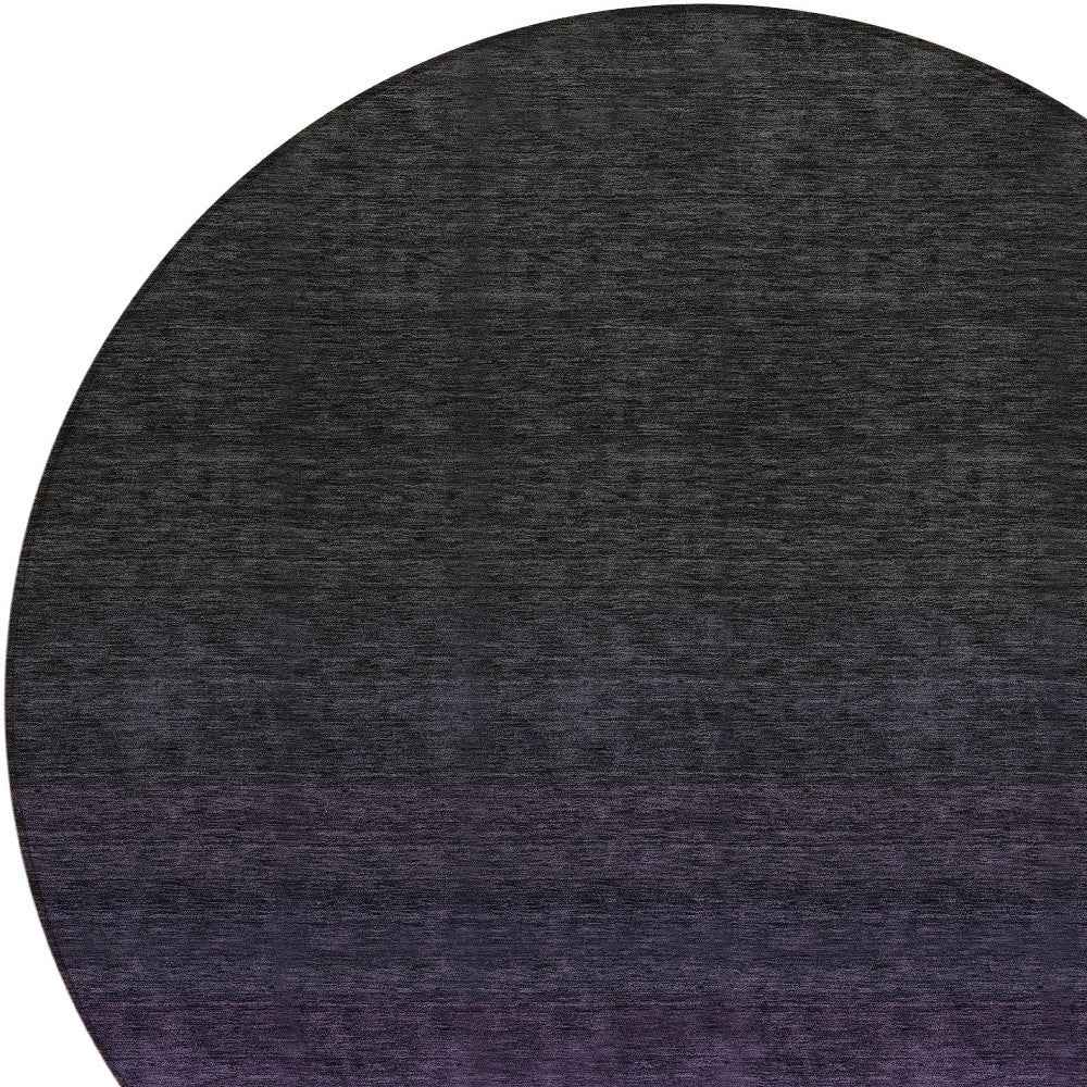 8' Eggplant Purple And Charcoal Round Abstract Washable Indoor Outdoor Area Rug