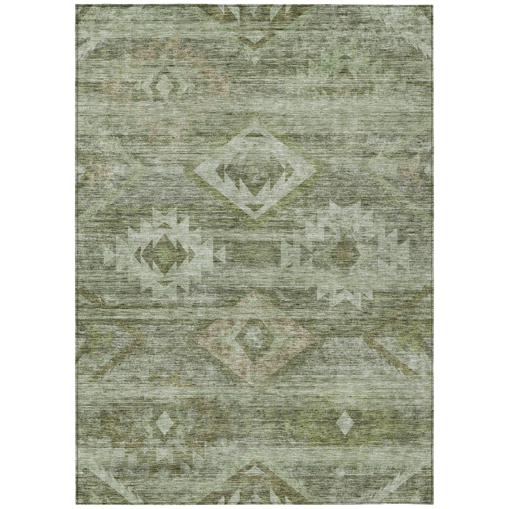 10' X 14' Olive Green And Fern Green Southwestern Washable Indoor Outdoor Area Rug