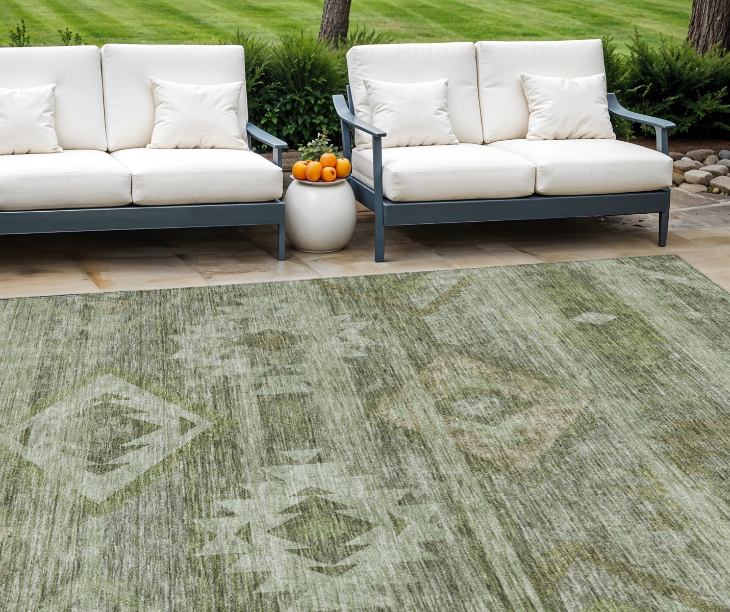 10' X 14' Olive Green And Fern Green Southwestern Washable Indoor Outdoor Area Rug