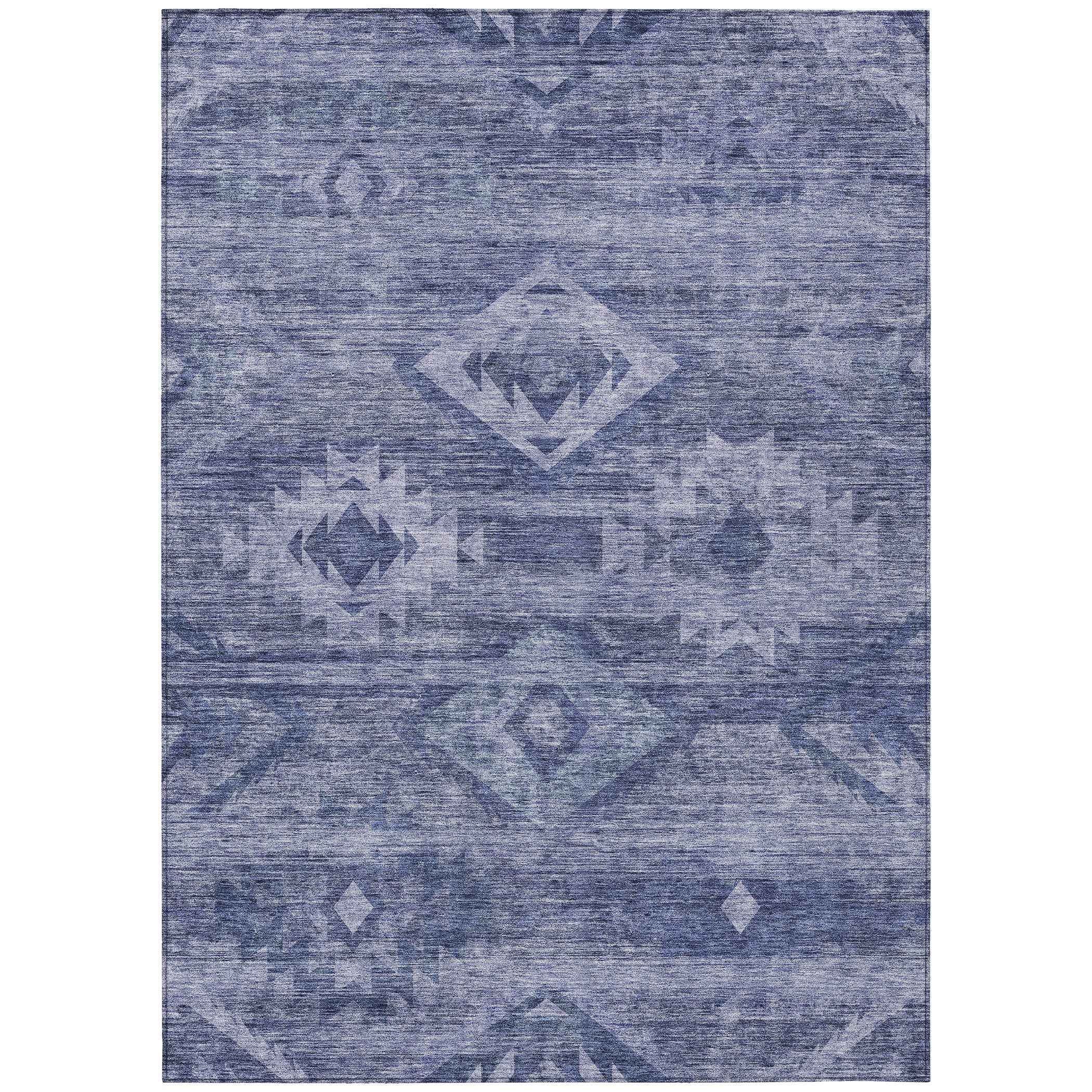 5' X 8' Navy Blue And Denim Blue Southwestern Washable Indoor Outdoor Area Rug