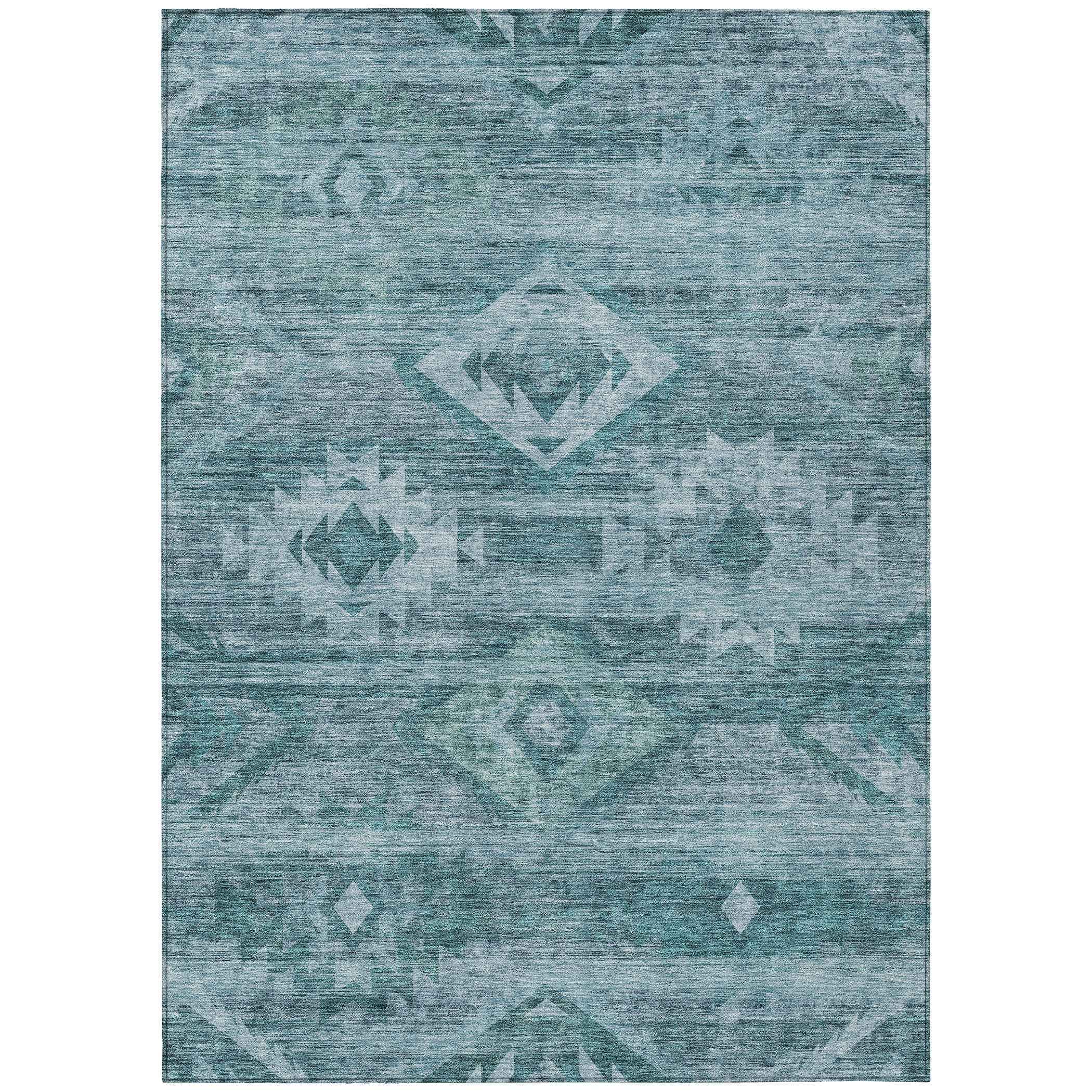 5' X 8' Teal Blue And Aqua Southwestern Washable Indoor Outdoor Area Rug