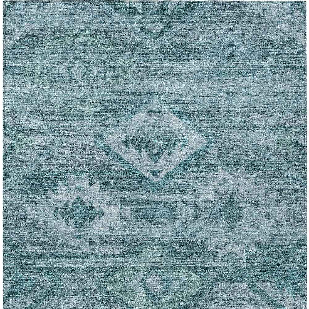 5' X 8' Teal Blue And Aqua Southwestern Washable Indoor Outdoor Area Rug