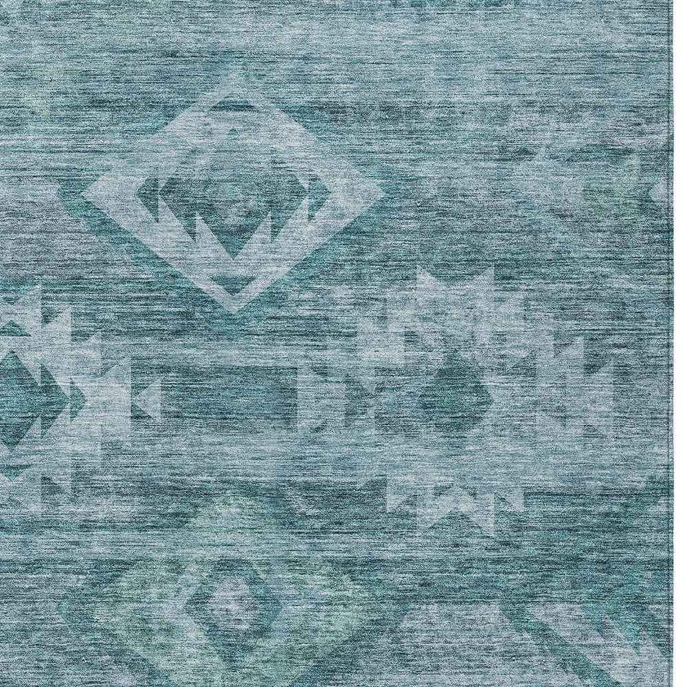5' X 8' Teal Blue And Aqua Southwestern Washable Indoor Outdoor Area Rug