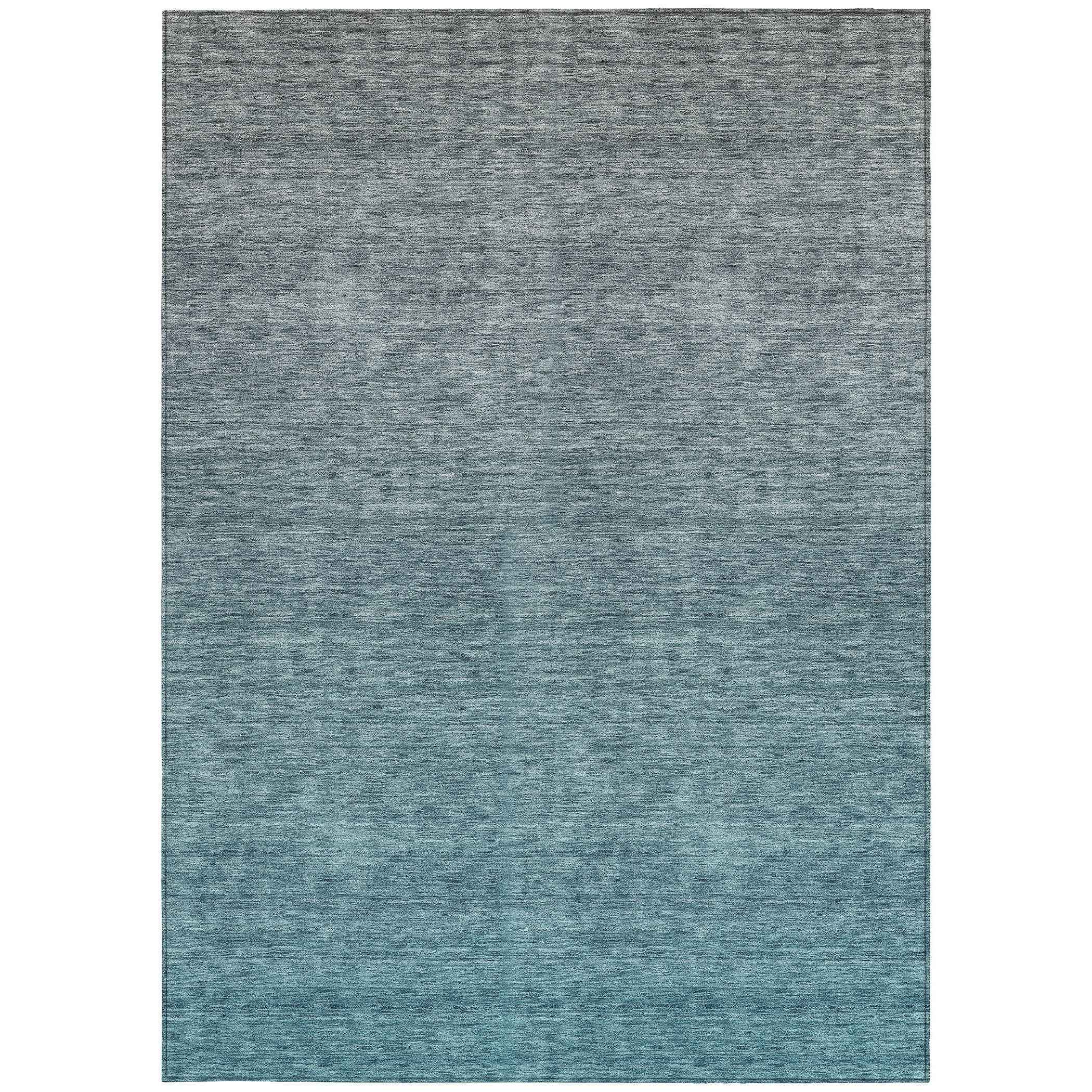 5' X 8' Teal Blue Gray And Charcoal Ombre Washable Indoor Outdoor Area Rug