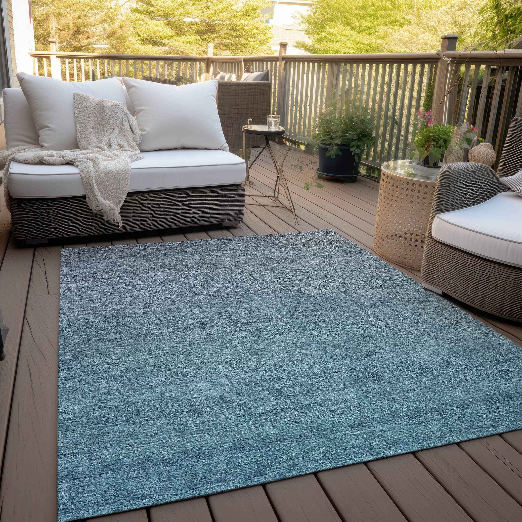 5' X 8' Teal Blue Gray And Charcoal Ombre Washable Indoor Outdoor Area Rug