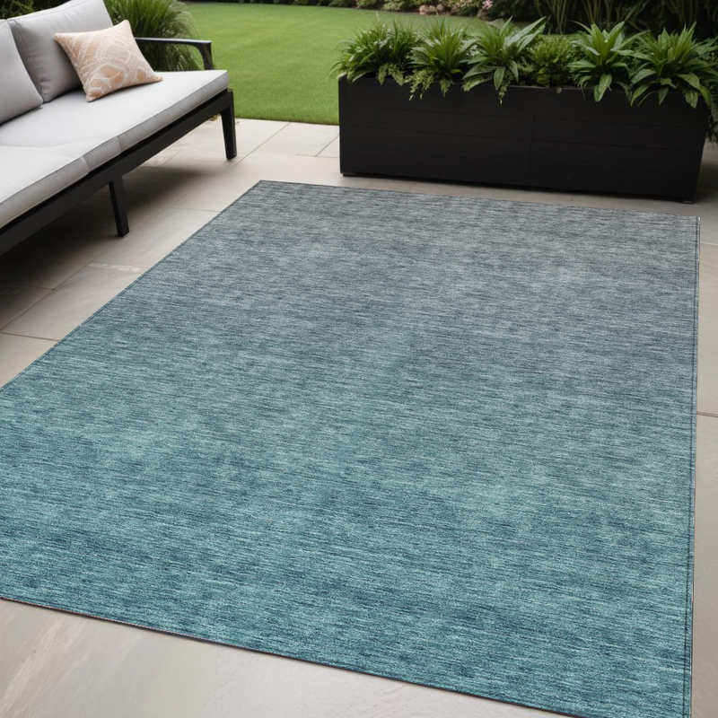 5' X 8' Teal Blue Gray And Charcoal Ombre Washable Indoor Outdoor Area Rug