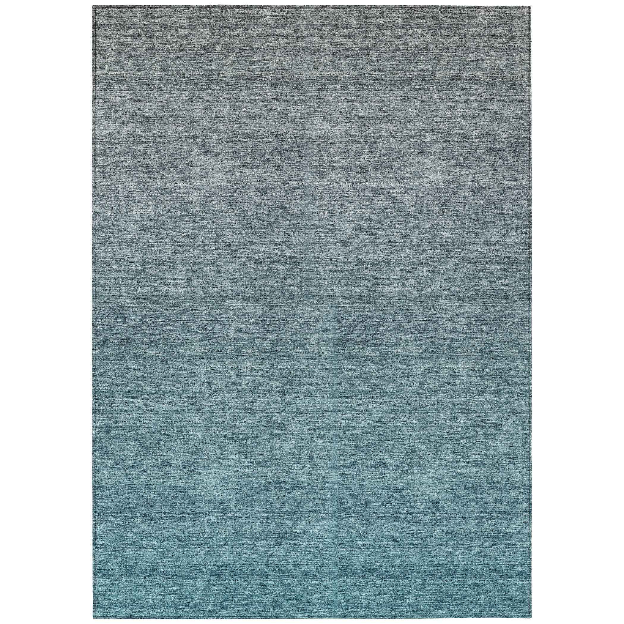5' X 8' Teal Blue Gray And Charcoal Ombre Washable Indoor Outdoor Area Rug