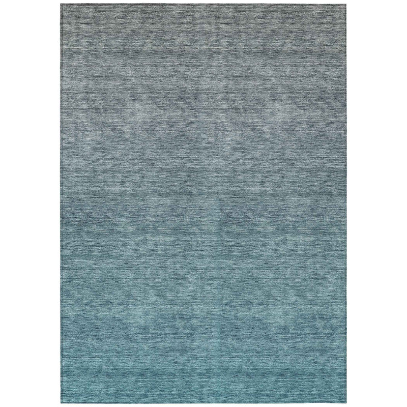 5' X 8' Teal Blue Gray And Charcoal Ombre Washable Indoor Outdoor Area Rug