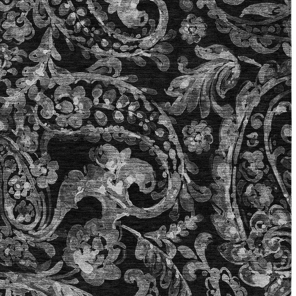 8' X 10' Black Gray And Charcoal Paisley Washable Indoor Outdoor Area Rug