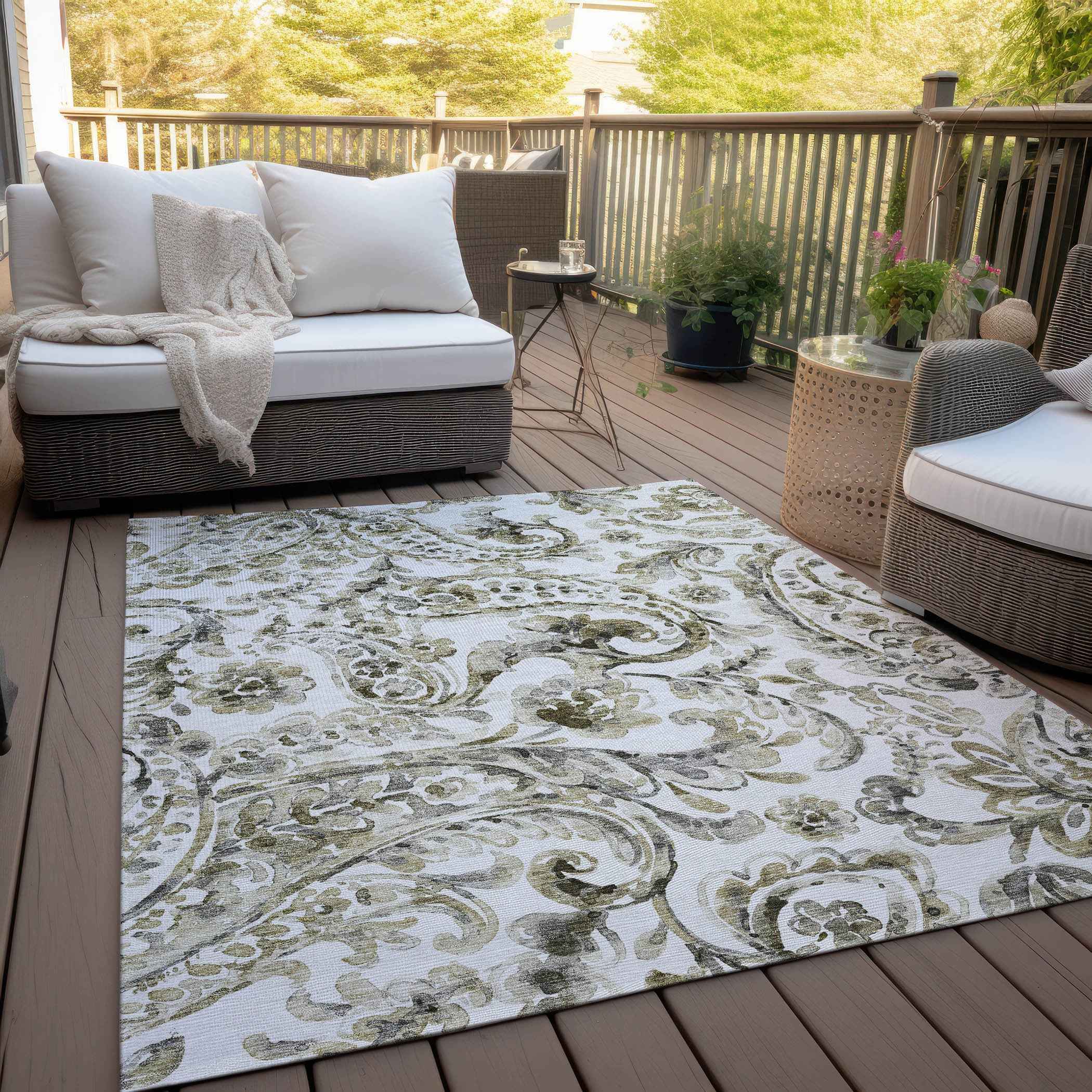 5' X 8' Brown Ivory And Tan Paisley Washable Indoor Outdoor Area Rug
