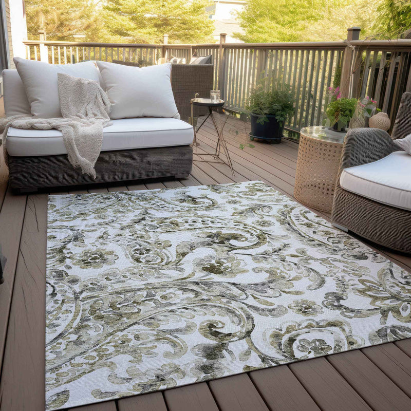5' X 8' Brown Ivory And Tan Paisley Washable Indoor Outdoor Area Rug