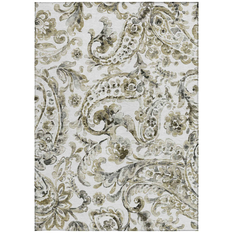 5' X 8' Brown Ivory And Tan Paisley Washable Indoor Outdoor Area Rug