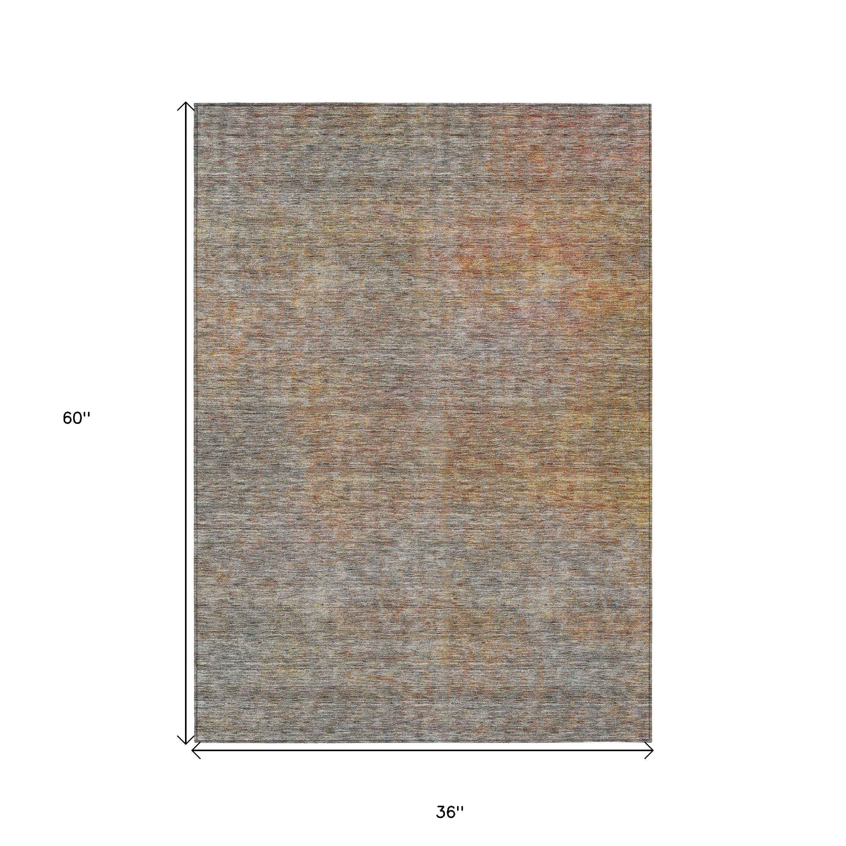 3' X 5' Gray Charcoal And Orange Abstract Washable Indoor Outdoor Area Rug