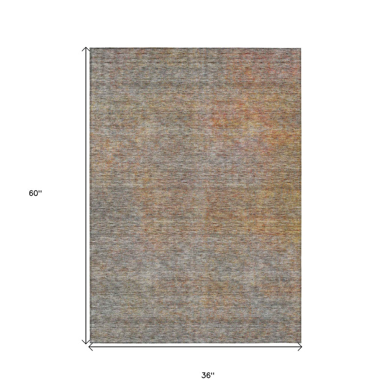 3' X 5' Gray Charcoal And Orange Abstract Washable Indoor Outdoor Area Rug