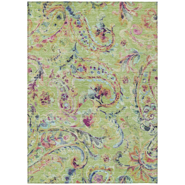 10' X 14' Artichoke Green And Pink Paisley Washable Indoor Outdoor Area Rug