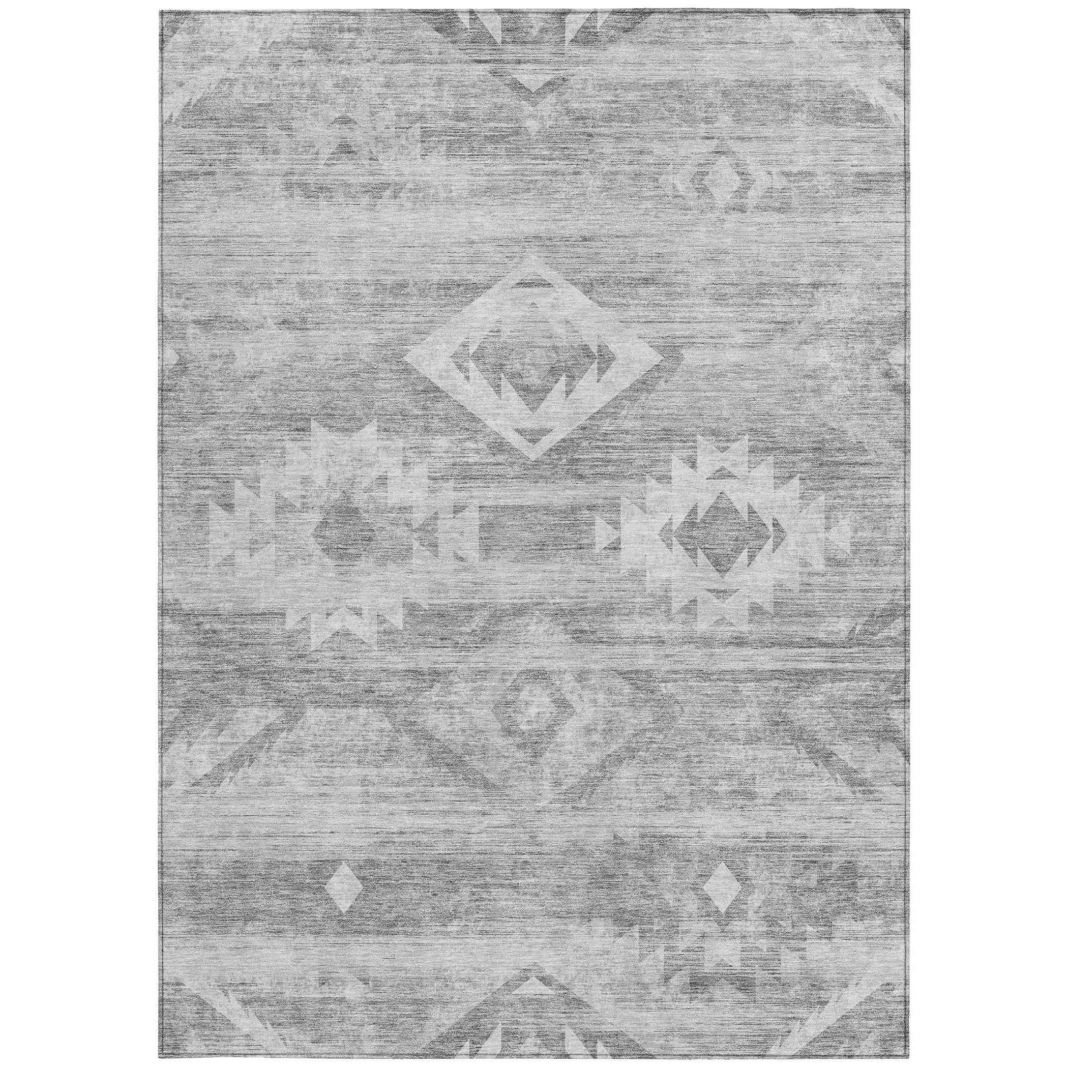 9' X 12' Silver Gray And Charcoal Southwestern Washable Indoor Outdoor Area Rug