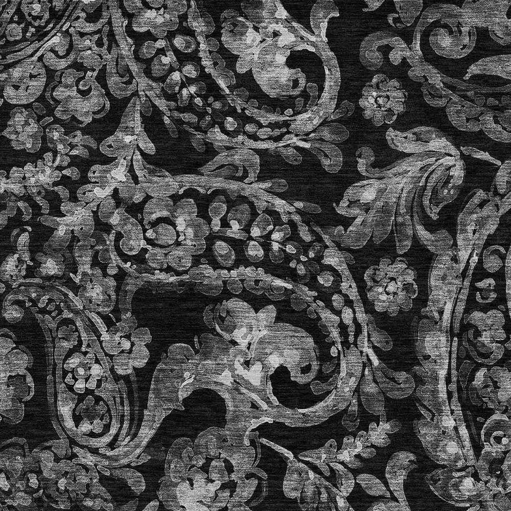 9' X 12' Black Gray And Charcoal Paisley Washable Indoor Outdoor Area Rug