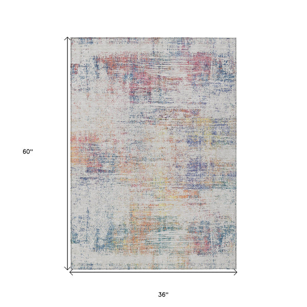3' X 5' Ivory Orange And Blush Abstract Washable Indoor Outdoor Area Rug Default Title