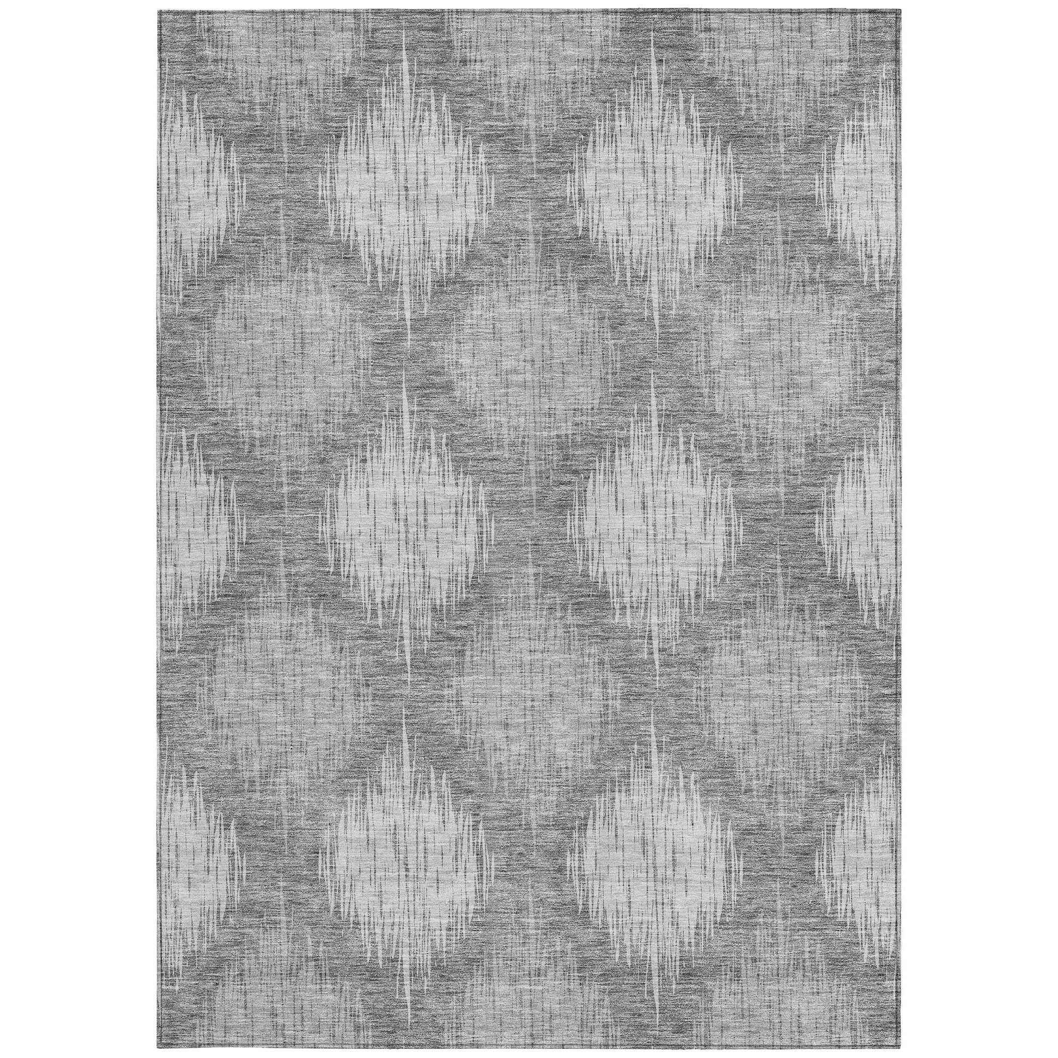 8' X 10' Gray Silver And Charcoal Ikat Washable Indoor Outdoor Area Rug