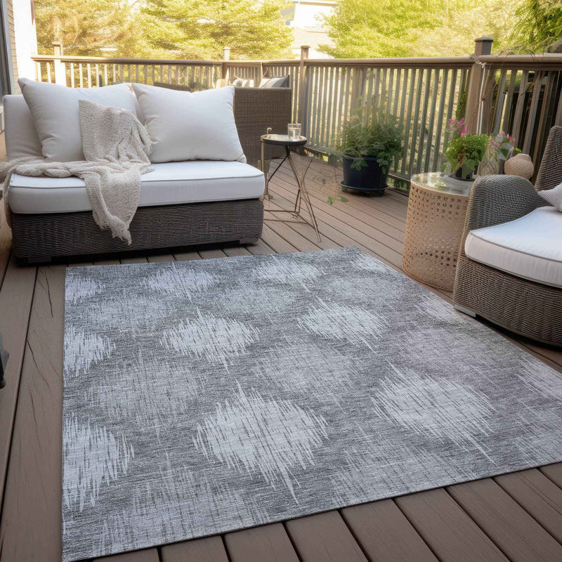 8' X 10' Gray Silver And Charcoal Ikat Washable Indoor Outdoor Area Rug