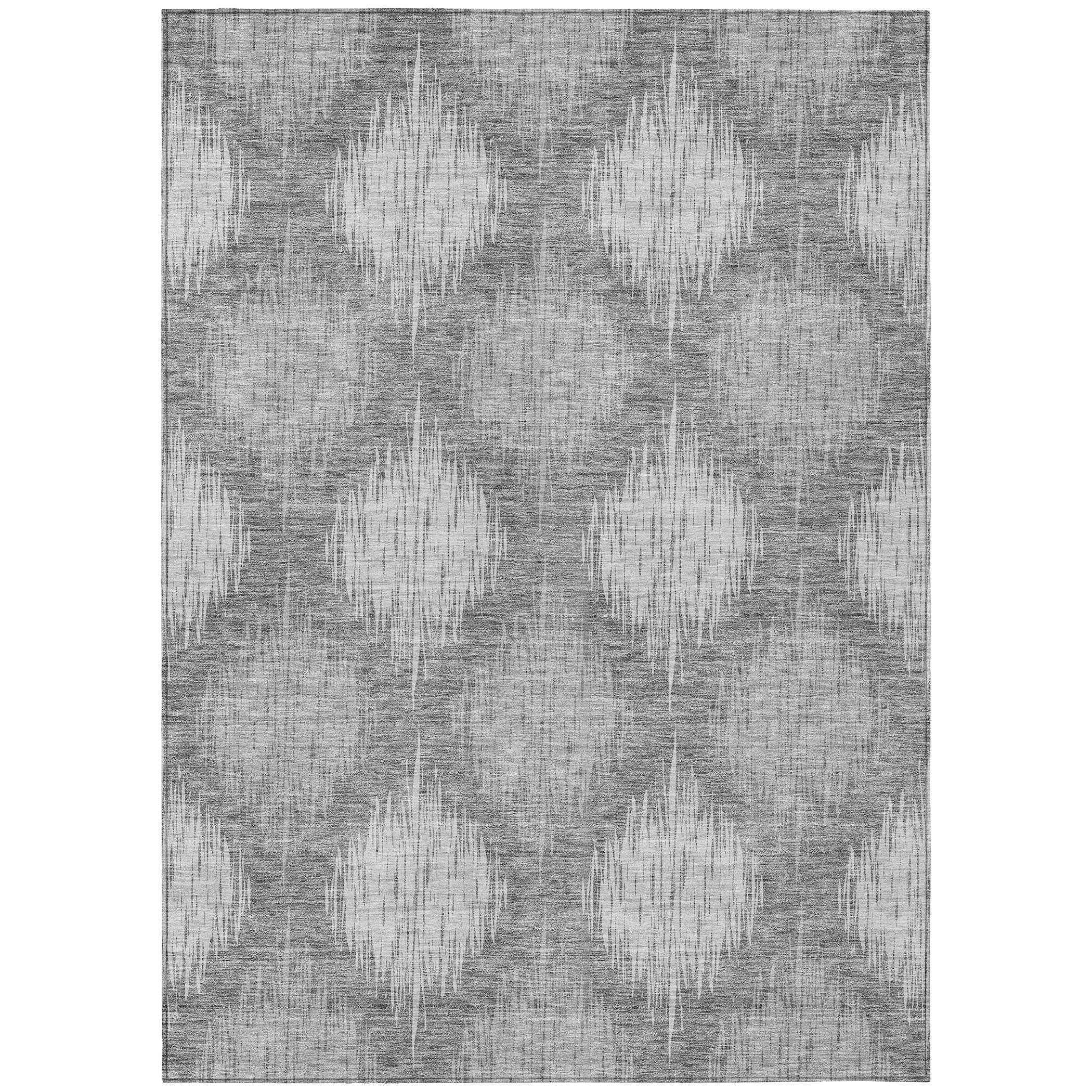 3' X 5' Gray Silver And Charcoal Ikat Washable Indoor Outdoor Area Rug