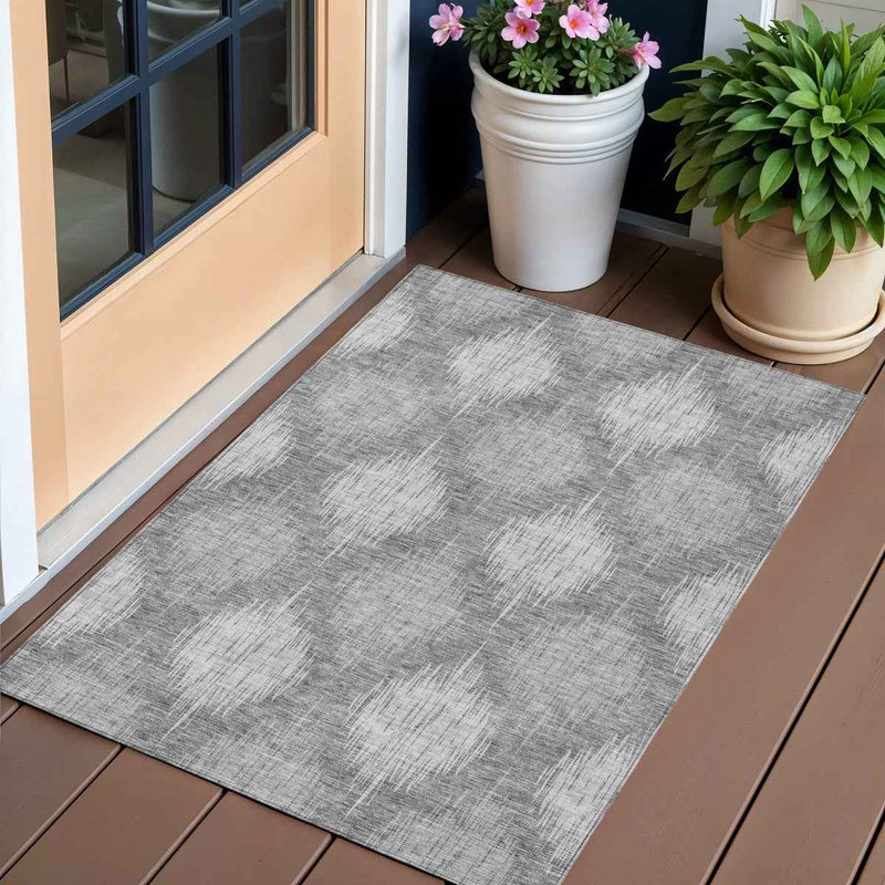 3' X 5' Gray Silver And Charcoal Ikat Washable Indoor Outdoor Area Rug