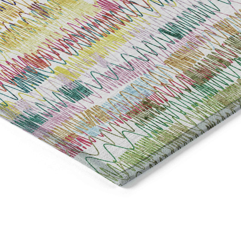 3' X 5' Green Ivory And Purple Striped Washable Indoor Outdoor Area Rug